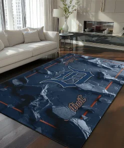 Detroit Tigers Rug - Cracked Surface Design Navy