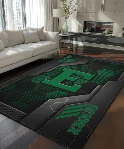 Eastern Michigan Eagles Rug - Hexagonal Grid Pattern Green