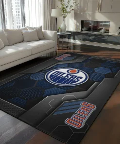 Edmonton Oilers Rug - Hexagonal Grid Pattern Blue