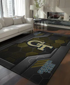 Georgia Tech Yellow Jackets Rug - Hexagonal Grid Pattern Black