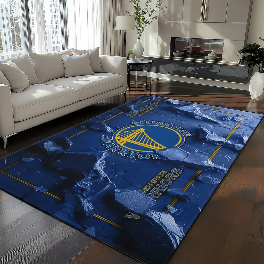Golden State Warriors Rug - Cracked Surface Design Blue
