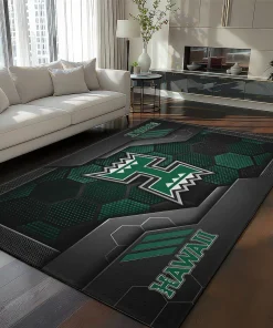 Hawaii Rainbow Warriors Rug - Hexagonal Grid Pattern Green