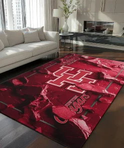 Houston Cougars Rug - Cracked Surface Design Red