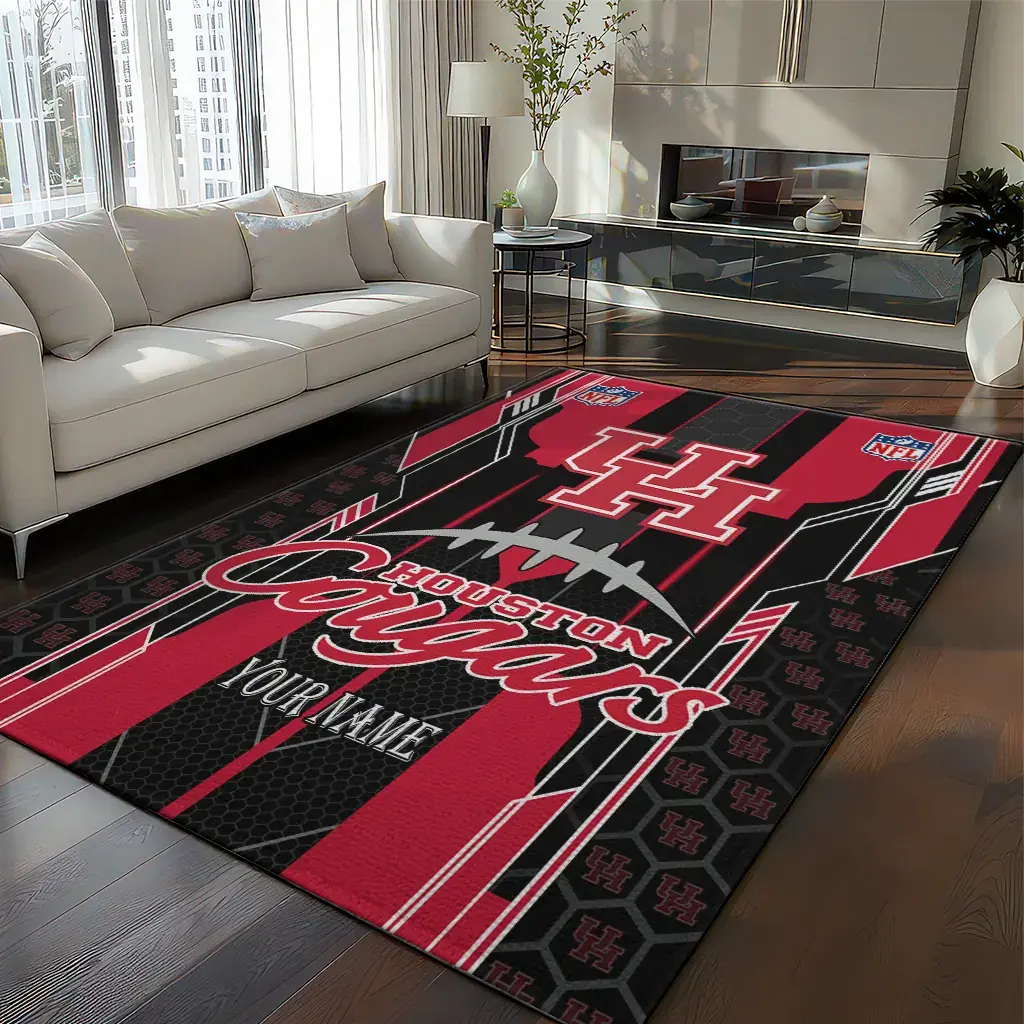 Houston Cougars Rug - Personalized Football Laces Red