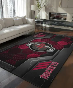 Houston Rockets Rug - Hexagonal Grid Pattern Red
