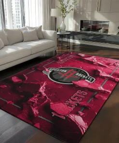 Houston Rockets Rug - Cracked Surface Design Red