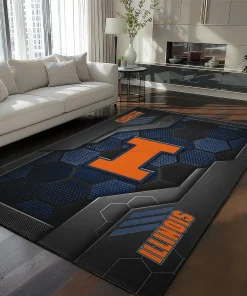 Illinois Fighting Illini Rug - Hexagonal Grid Pattern Blue