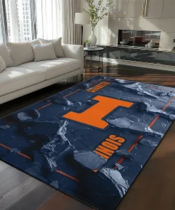 Illinois Fighting Illini Rug - Cracked Surface Design Blue