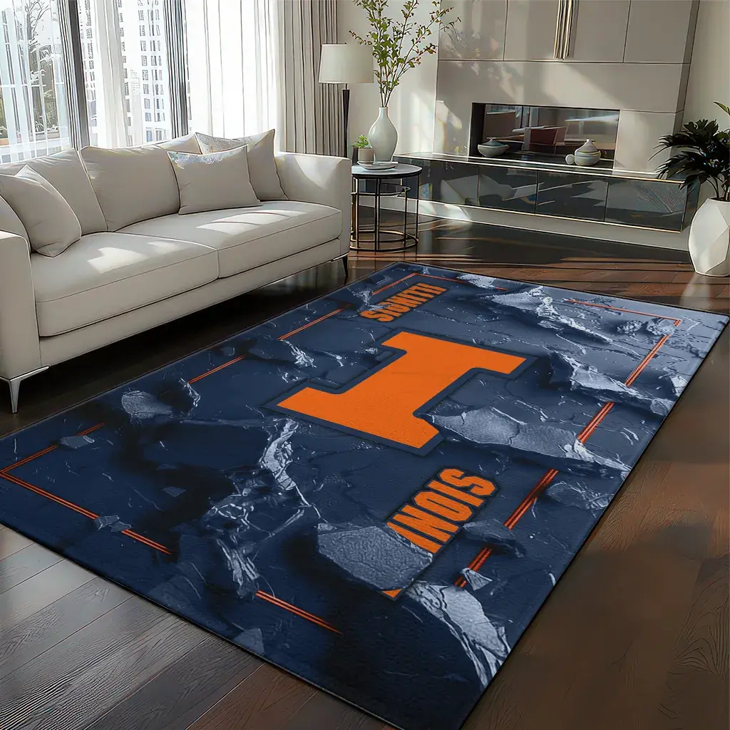 Illinois Fighting Illini Rug - Cracked Surface Design Blue