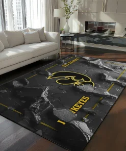 Iowa Hawkeyes Rug - Cracked Surface Design Black