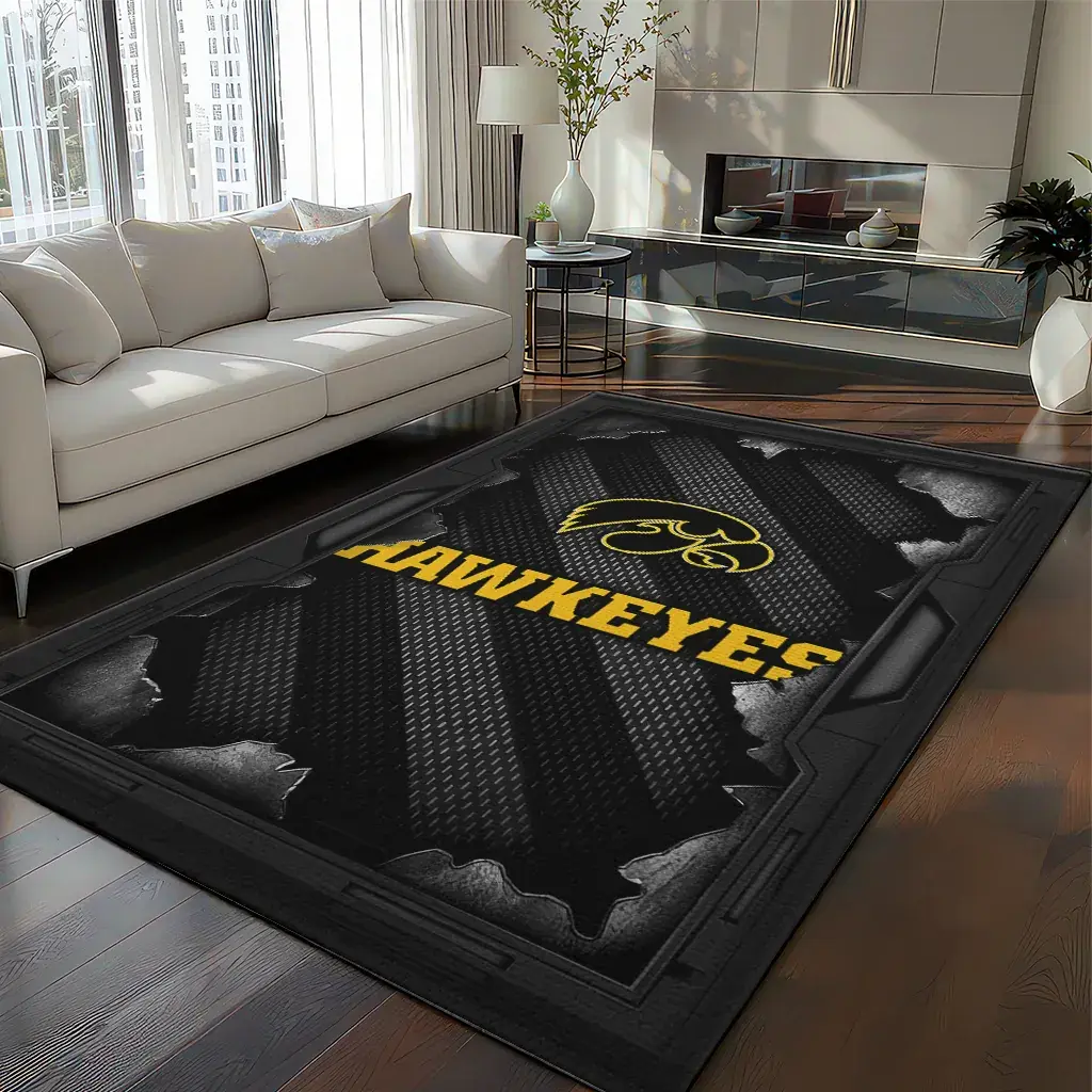 Iowa Hawkeyes Rug - Torn Mesh Black