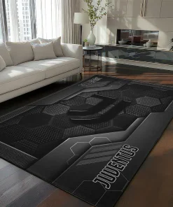 Juventus Rug - Hexagonal Grid Pattern Black