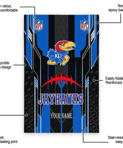 Alternative view of Kansas Jayhawks Rug - Custom Football Laces Blue