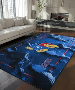 Kansas Jayhawks Rug - Cracked Surface Design Blue