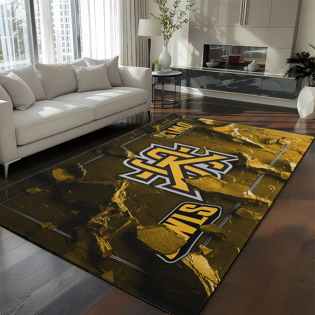 Kennesaw State Owls Rug - Cracked Surface Design Gold