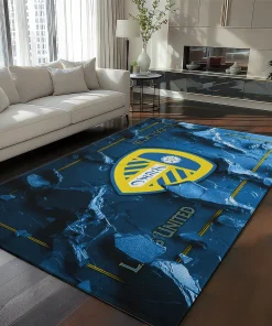Leeds United Rug - Cracked Surface Design Blue