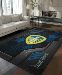 Leeds United Rug - Hexagonal Grid Pattern Blue
