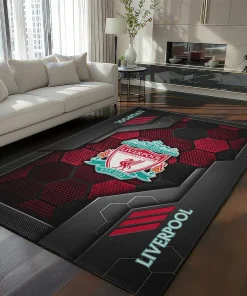 Liverpool Rug - Hexagonal Grid Pattern Red