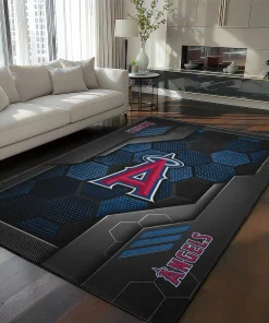 Los Angeles Angels Rug - Hexagonal Grid Pattern Blue