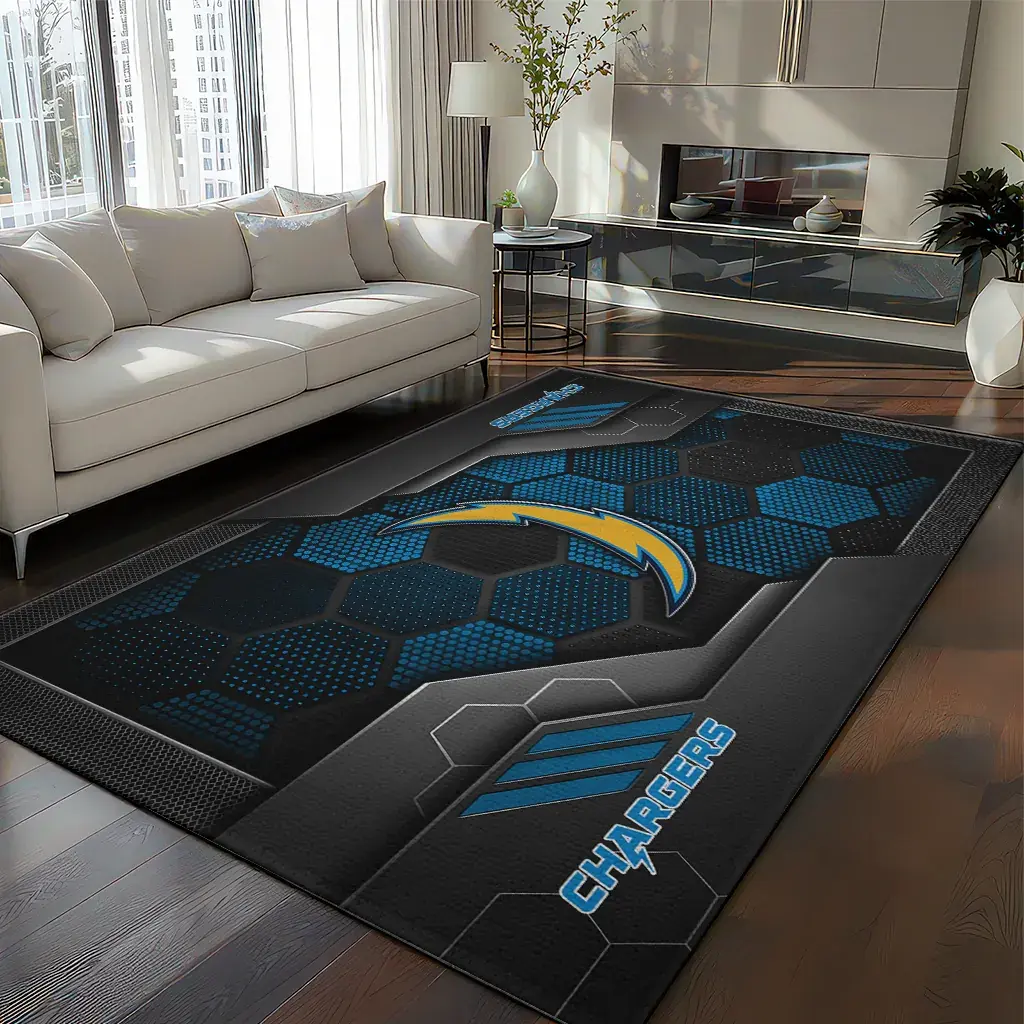Los Angeles Chargers Rug - Hexagonal Grid Pattern Blue