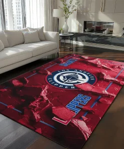 Los Angeles Clippers Rug - Cracked Surface Design Red