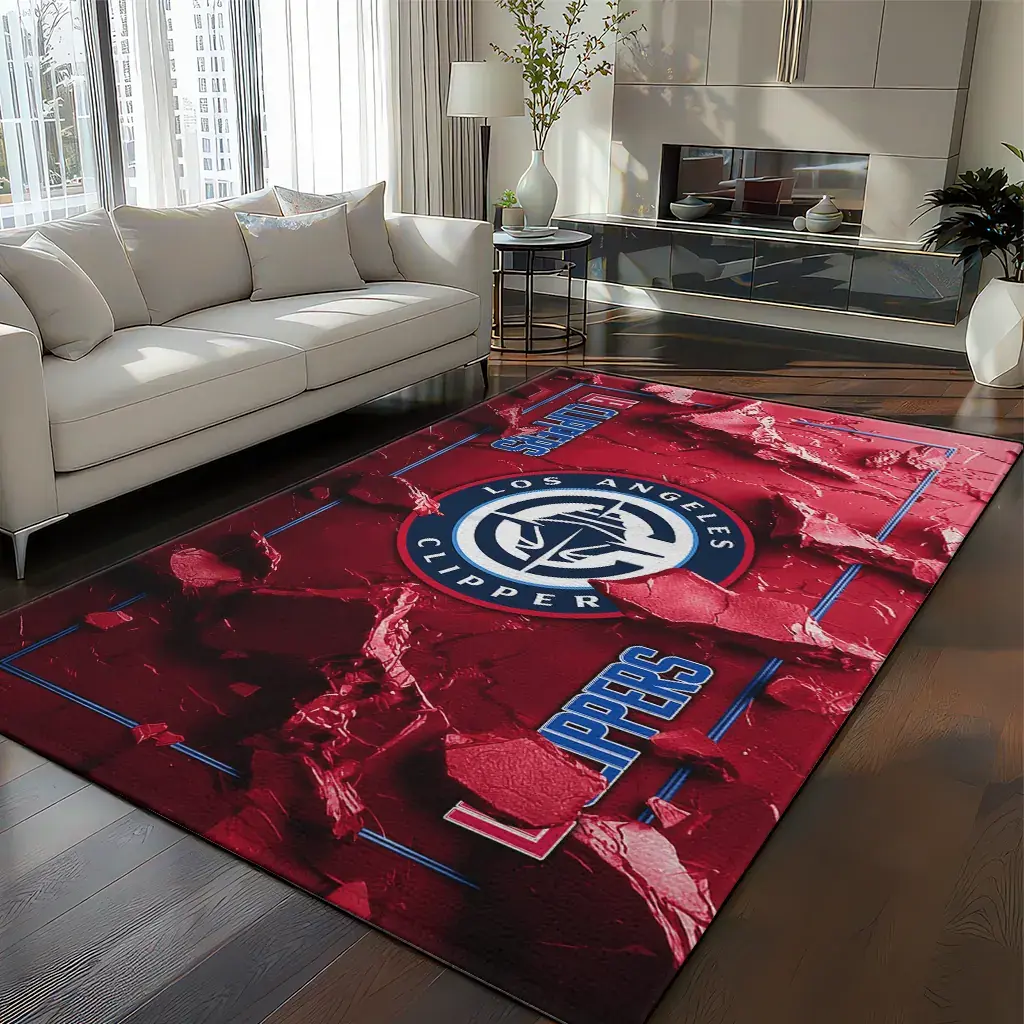 Los Angeles Clippers Rug - Cracked Surface Design Red