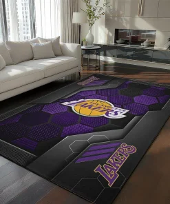 Los Angeles Lakers Rug - Hexagonal Grid Pattern Purple