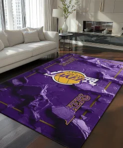 Los Angeles Lakers Rug - Cracked Surface Design Purple