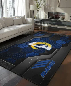 Los Angeles Rams Rug - Hexagonal Grid Pattern Blue