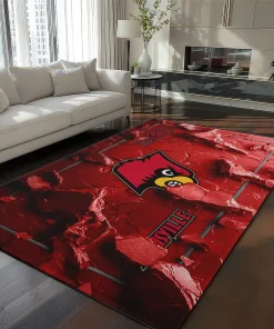 Louisville Cardinals Rug - Cracked Surface Design Red