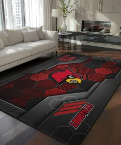 Louisville Cardinals Rug - Hexagonal Grid Pattern Red