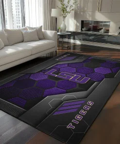 LSU Tigers Rug - Hexagonal Grid Pattern Purple