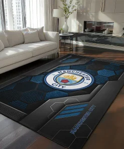 Manchester City Rug - Hexagonal Grid Pattern Sky Blue
