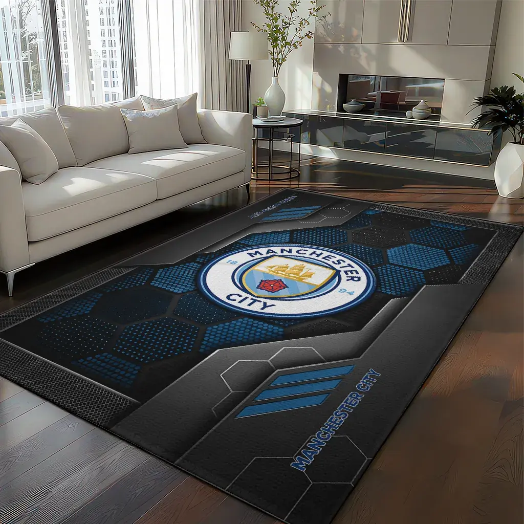Manchester City Rug - Hexagonal Grid Pattern Sky Blue