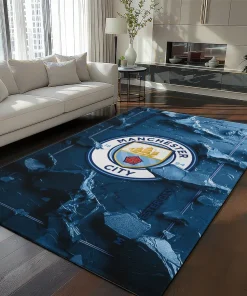 Manchester City Rug - Cracked Surface Design Sky Blue