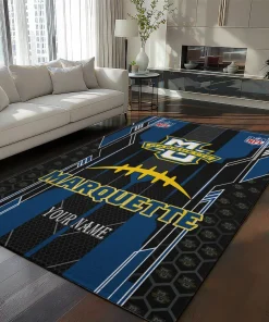 Marquette Golden Eagles Rug - Custom Football Laces Blue