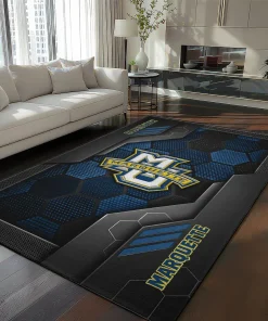 Marquette Golden Eagles Rug - Hexagonal Grid Pattern Blue