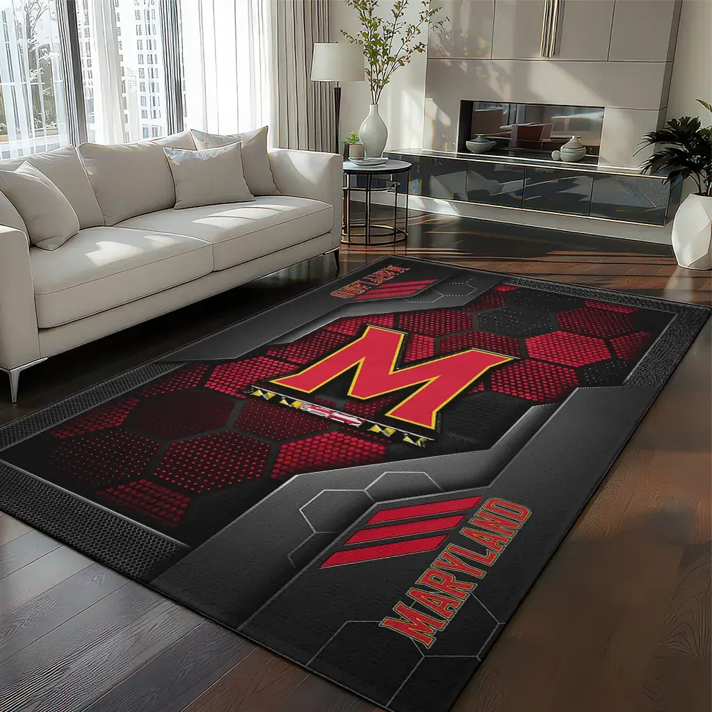 Maryland Terrapins Rug - Hexagonal Grid Pattern Red