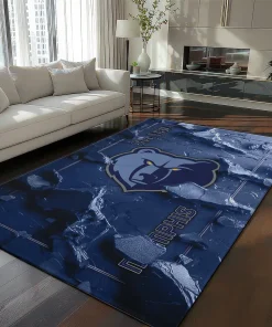 Memphis Grizzlies Rug - Cracked Surface Design Blue