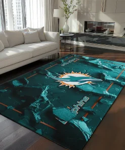 Miami Dolphins Rug - Cracked Surface Design Aqua