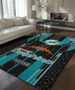 Miami Dolphins Rug - Personalized Football Laces Aqua