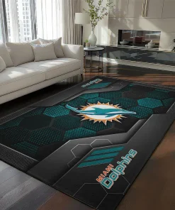 Miami Dolphins Rug - Hexagonal Grid Pattern Aqua