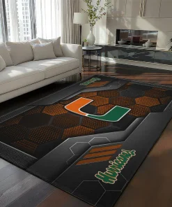 Miami Hurricanes Rug - Hexagonal Grid Pattern Orange