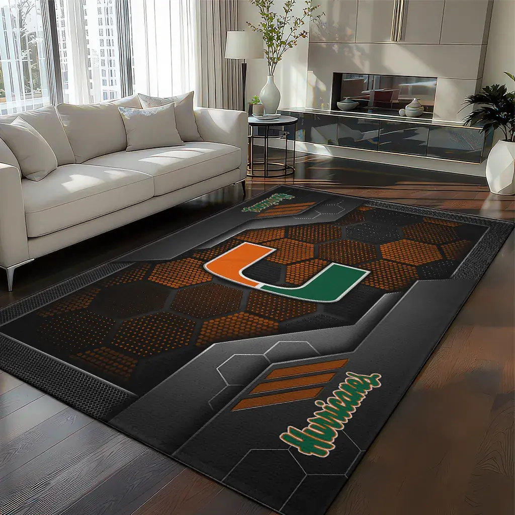 Miami Hurricanes Rug - Hexagonal Grid Pattern Orange