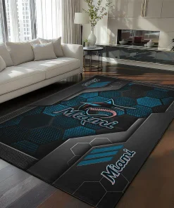 Miami Marlins Rug - Hexagonal Grid Pattern Blue
