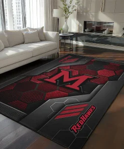 Miami RedHawks Rug - Hexagonal Grid Pattern Red