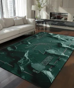 Michigan State Spartans Rug - Cracked Surface Design Green