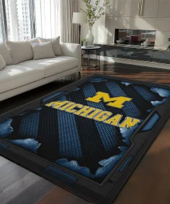 Michigan Wolverines Rug - Torn Mesh Blue
