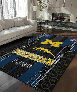Michigan Wolverines Rug - Customized Football Laces Blue