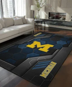 Michigan Wolverines Rug - Hexagonal Grid Pattern Blue